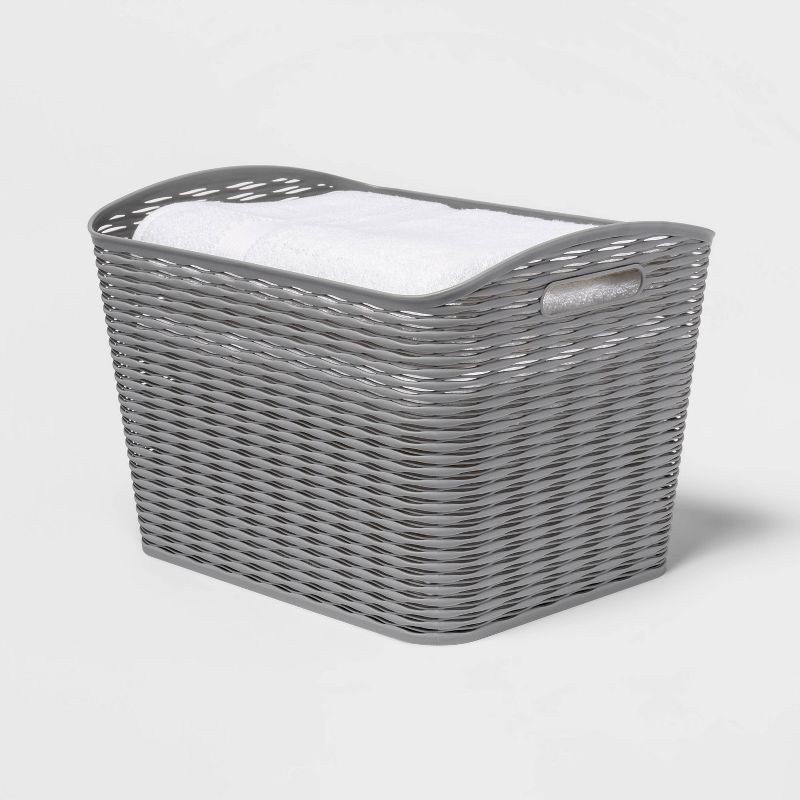 slide 2 of 3, Wave XL Curved Storage Bin Gray - Brightroom™: BPA-Free Polypropylene, 26L Capacity, Cut-Out Handles, Universal Placement, 26 liter