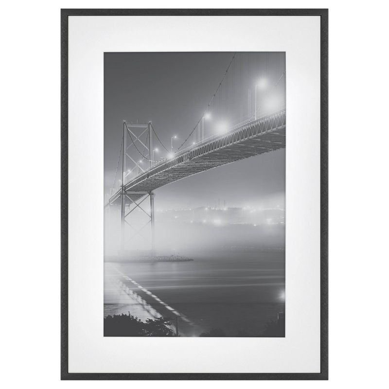 slide 1 of 5, 15.4"x21.4" Matted to 11" x 17" Thin Gallery Matted Wall Frame Black - Threshold™: Modern Aluminum Wall Display, 1 ct