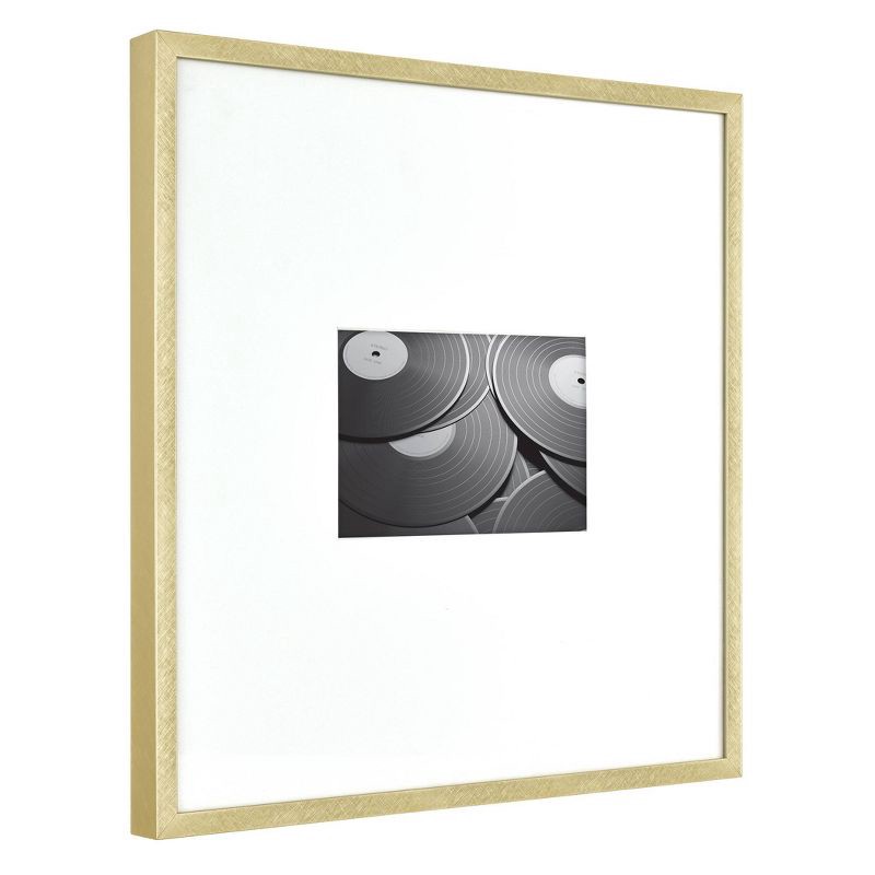 slide 2 of 6, 12.9"x12.9" Matted to 4"x6" Thin Metal Gallery Frame Brass - Threshold™: Modern Wall Decor, Aluminum, 1 ct