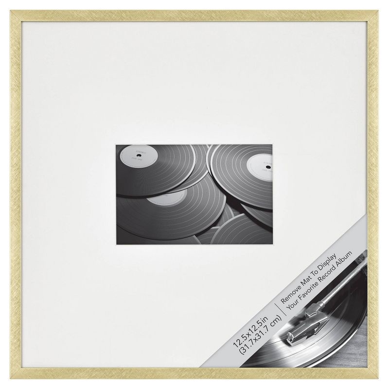 slide 1 of 6, 12.9"x12.9" Matted to 4"x6" Thin Metal Gallery Frame Brass - Threshold™: Modern Wall Decor, Aluminum, 1 ct