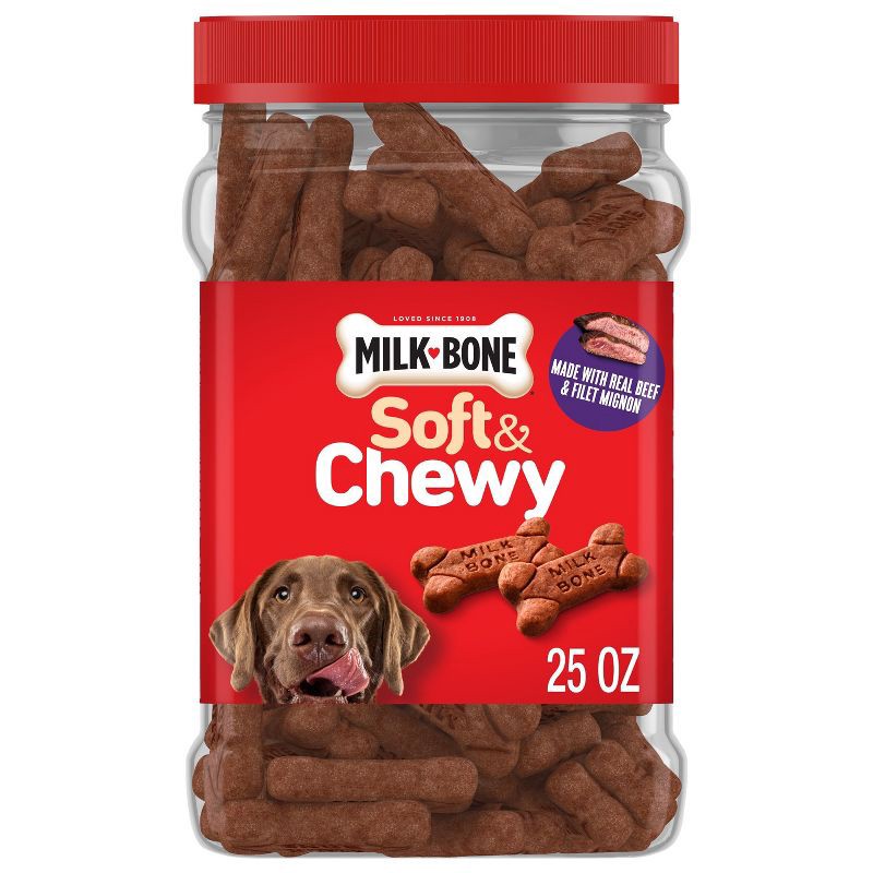 slide 1 of 9, Milk-Bone Beef Soft & Chewy Filet Mignon Canister Dog Treats - 25oz, 25 oz