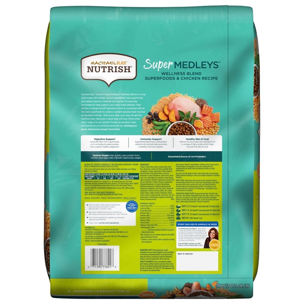 slide 9 of 9, Rachael Ray Nutrish Super Medleys Wellness Blend Superfoods & Chicken Recipe Adult Super Premium Dry Dog Food - 12lbs, 12 lb