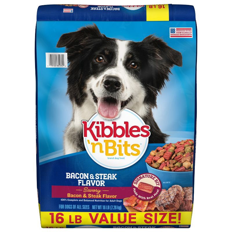 slide 1 of 10, Kibbles 'n Bits Bacon & Steak Flavor Adult Complete & Balanced Dry Dog Food - 16 lbs, 16 lb
