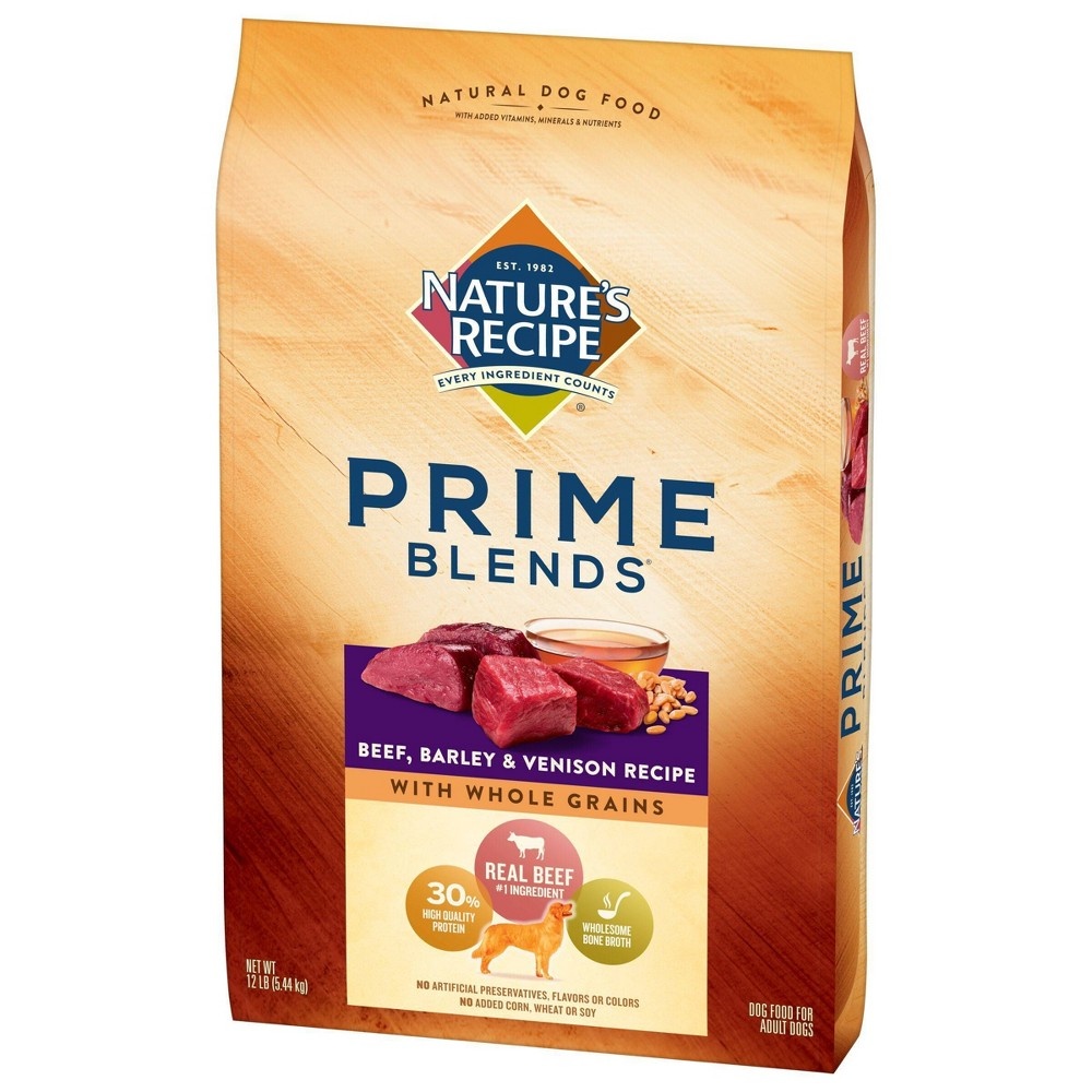 slide 5 of 9, Nature's Recipe Prime Blends Beef, Barley & Venison Recipe Adult Dry Dog Food, 12 lb