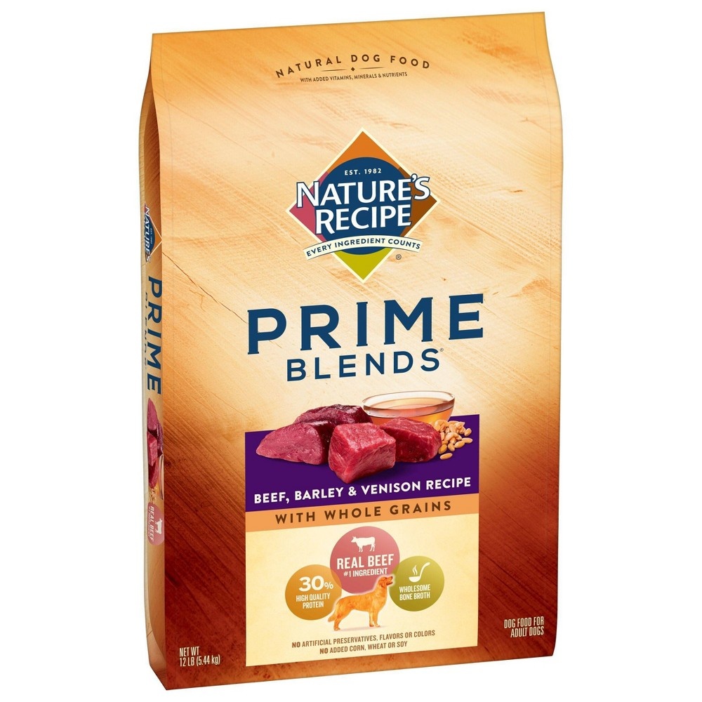 slide 8 of 9, Nature's Recipe Prime Blends Beef, Barley & Venison Recipe Adult Dry Dog Food, 12 lb