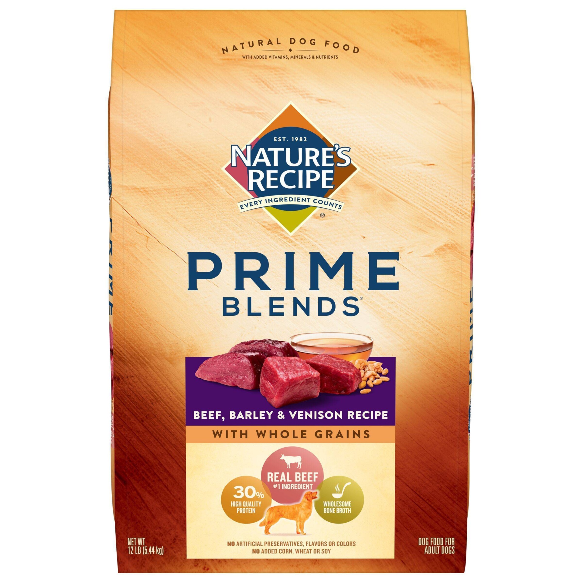 slide 1 of 9, Nature's Recipe Prime Blends Beef, Barley & Venison Recipe Adult Dry Dog Food, 12 lb