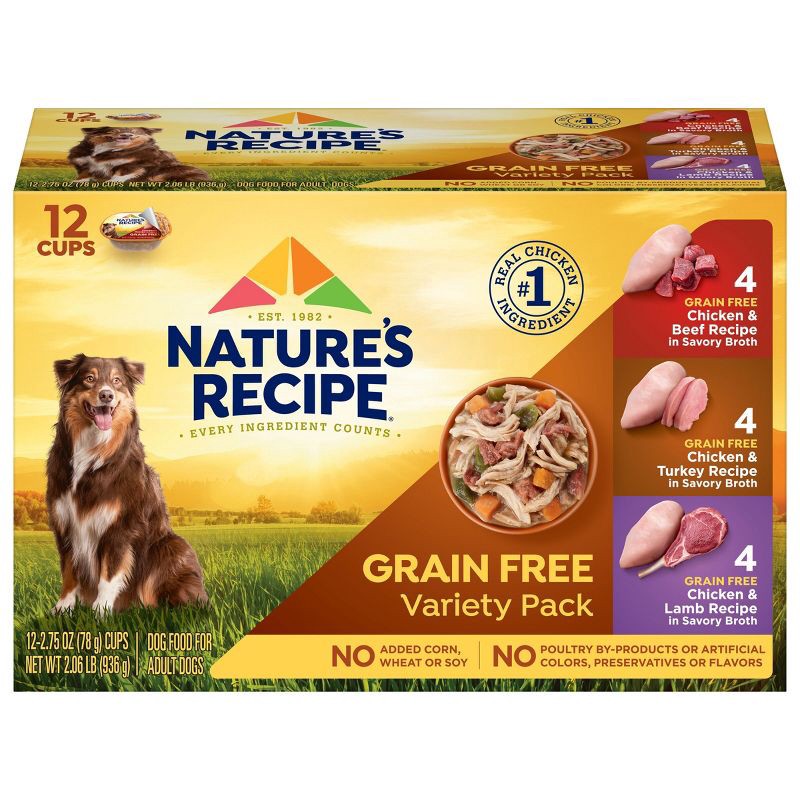 slide 1 of 9, Nature's Recipe Grain-Free Chicken, Beef, Turkey & Lamb Wet Dog Food - 2.75oz/12ct Variety Pack, 2.75 oz, 12 ct