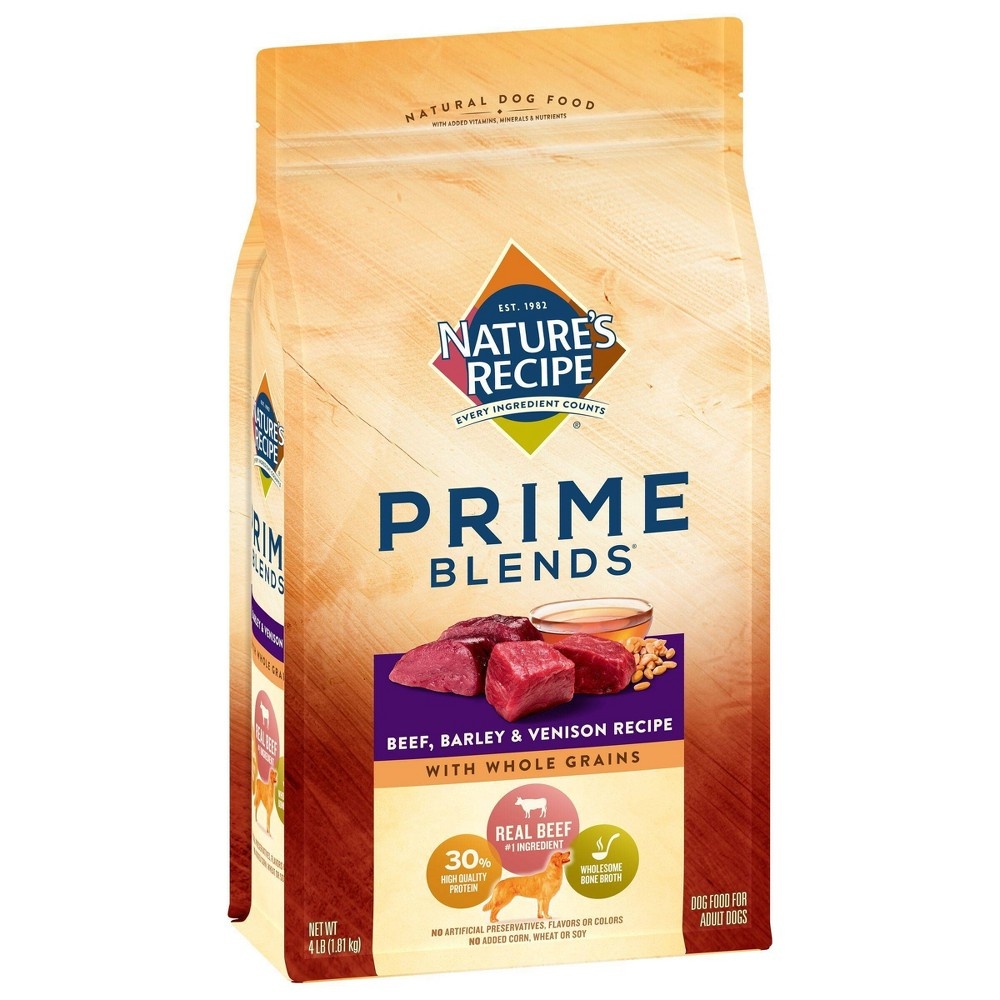 slide 8 of 9, Nature's Recipe Prime Blends Beef, Barley & Venison Recipe Adult Dry Dog Food, 4 lb