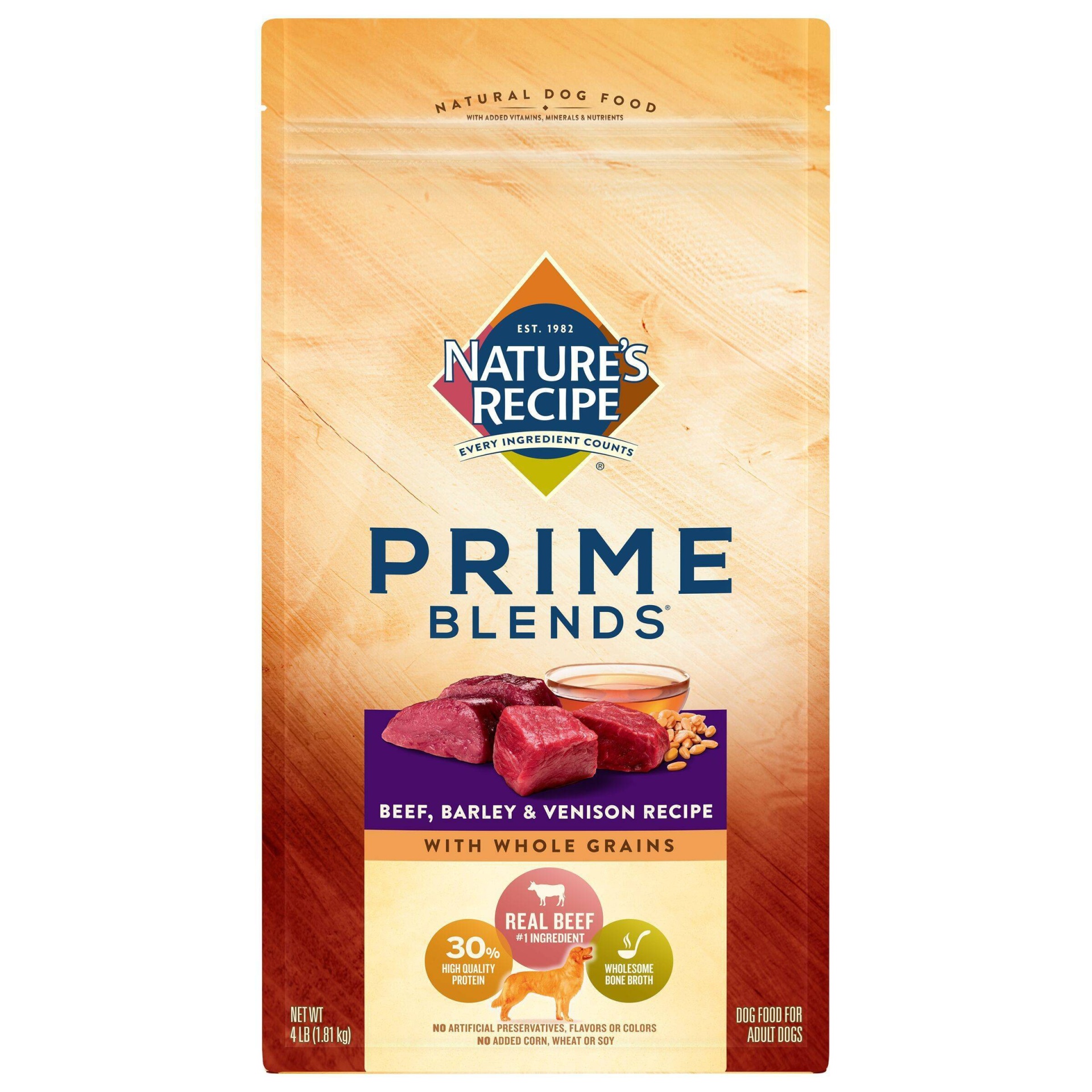 slide 1 of 9, Nature's Recipe Prime Blends Beef, Barley & Venison Recipe Adult Dry Dog Food, 4 lb