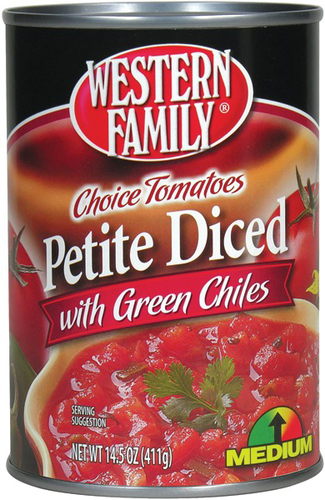 slide 1 of 1, Western Family Diced Tomatoes/ Green Chili, 14.5 oz