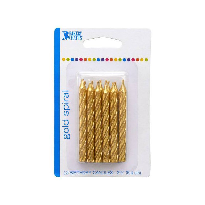 slide 1 of 5, Bakery Crafts Gold Spiral 2.5" Candles - 12ct, 12 ct