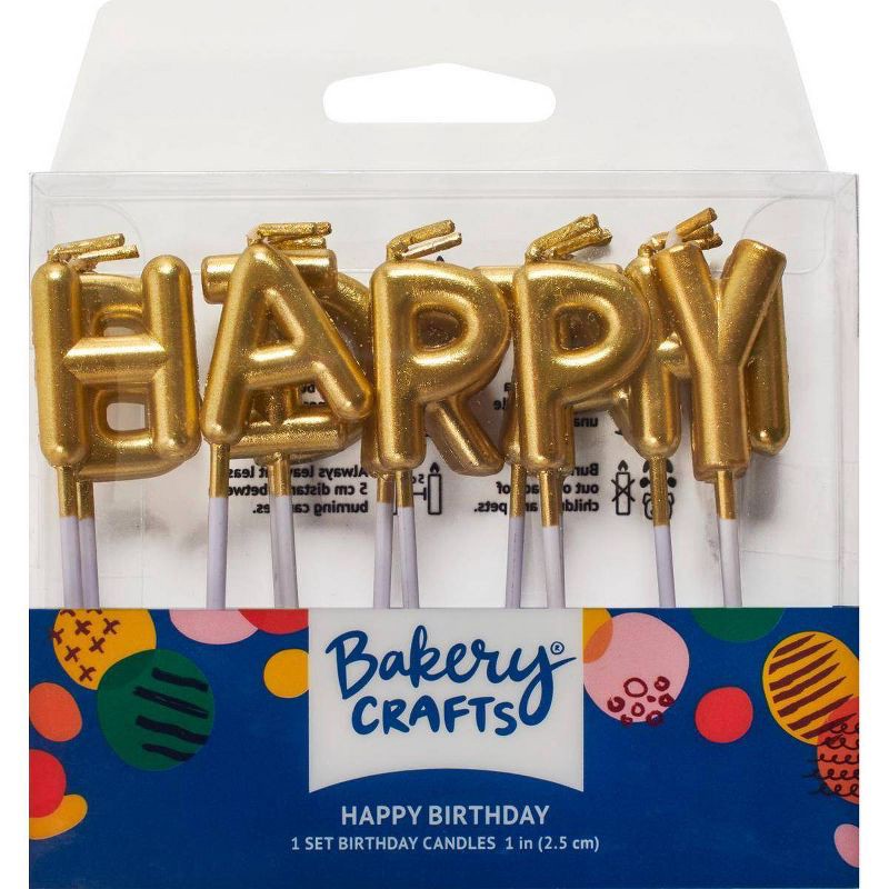 slide 1 of 5, Bakery Crafts Gold Happy Birthday Letters 1" Candles - 13ct, 13 ct