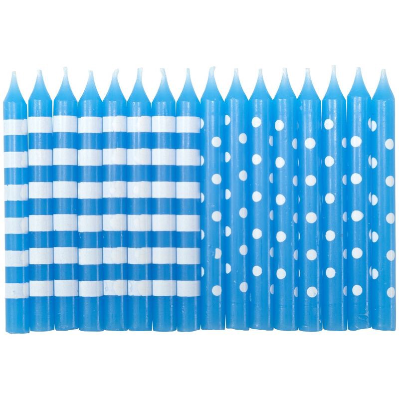 slide 2 of 3, Bakery Crafts 2.5" Candles Stripes & Dots Blue - 16ct, 16 ct