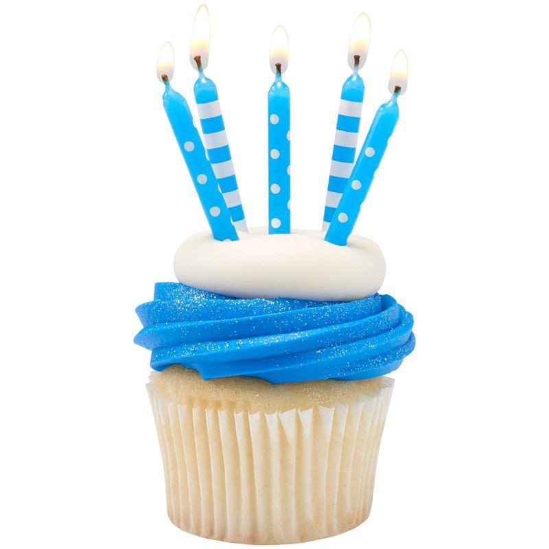 slide 3 of 3, Bakery Crafts 2.5" Candles Stripes & Dots Blue - 16ct, 16 ct