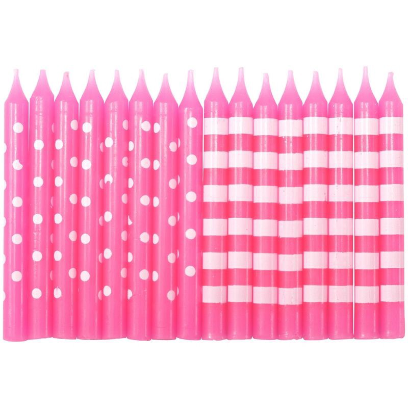 slide 2 of 3, Bakery Crafts 2.5" Candles Stripes & Dots Pink - 16ct, 16 ct