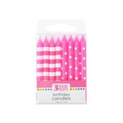 Bakery Crafts 2.5" Candles Stripes & Dots Pink - 16ct