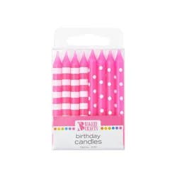 Bakery Crafts 2.5" Candles Stripes & Dots Pink - 16ct