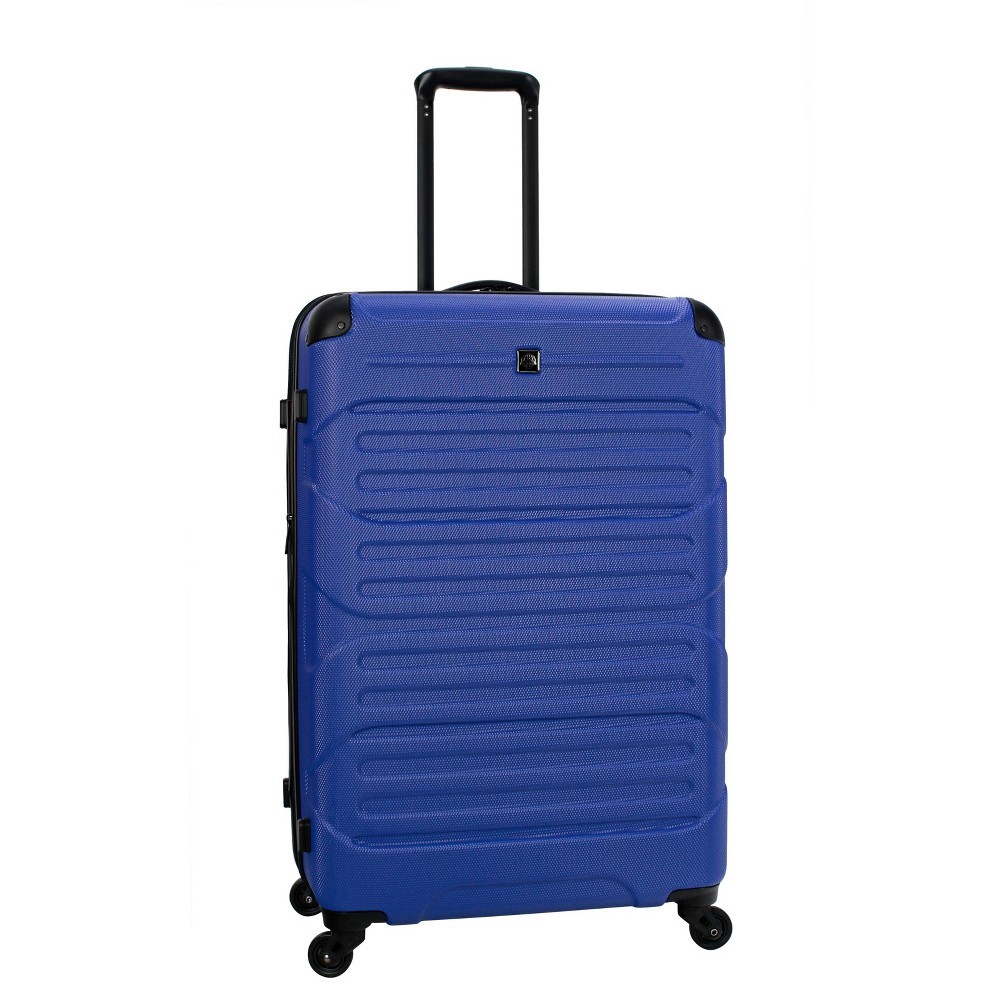 slide 2 of 10, Skyline Hardside Large Checked Spinner Suitcase - Blue, 1 ct