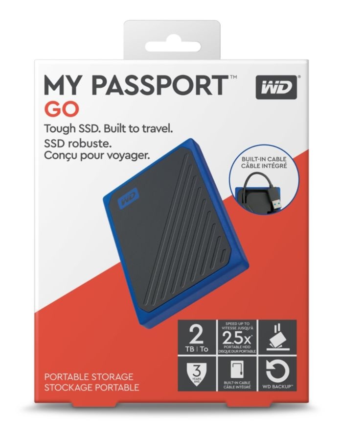 slide 3 of 3, Western Digital My Passport Go Portable External Solid State Drive, 2Tb, Wdbmcg0020Bbt-Wesn, Black/Cobalt, 1 ct