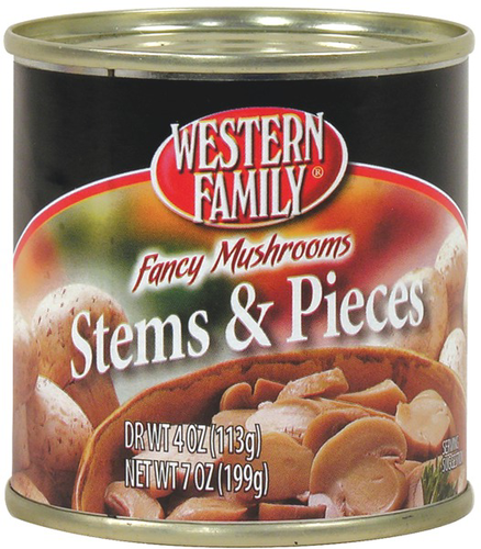 slide 1 of 1, Western Family Mushrooms Stems And Pieces, 4 oz