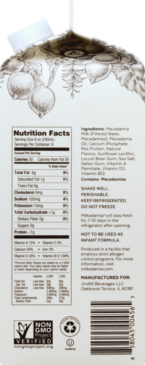 slide 8 of 9, Milkadamia Unsweetened Macademia Milk, 1/2 gal