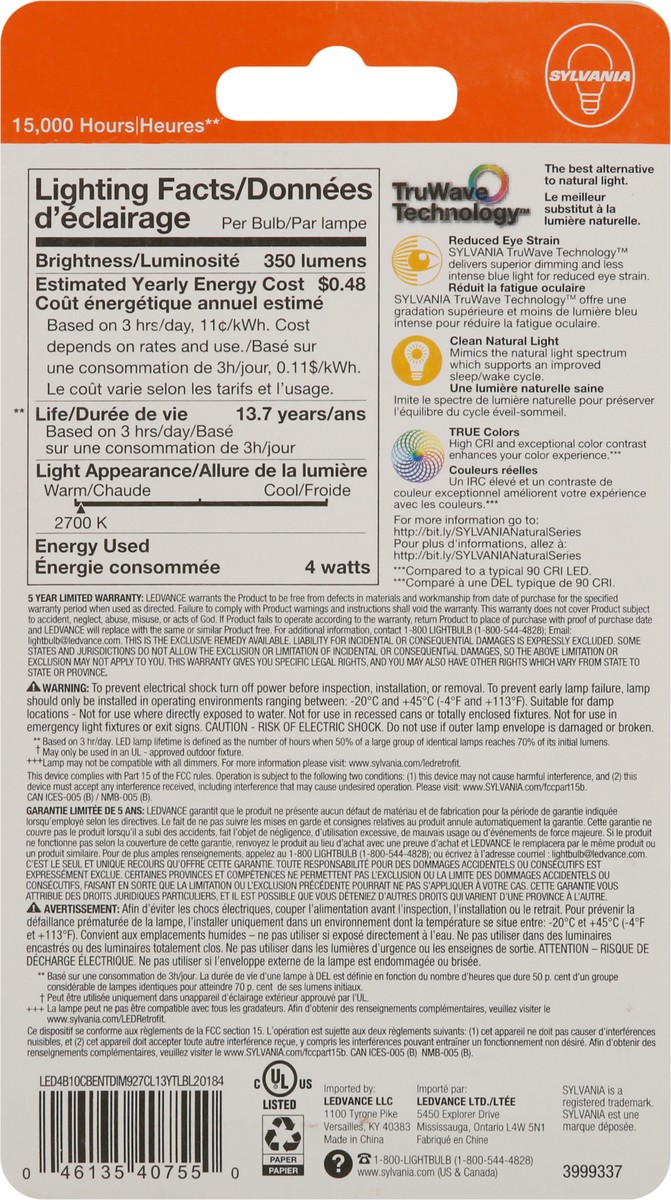 slide 7 of 9, Sylvania Natural 4 Watts Clear Soft White Opale LED Light Bulbs 2 ea, 2 ct
