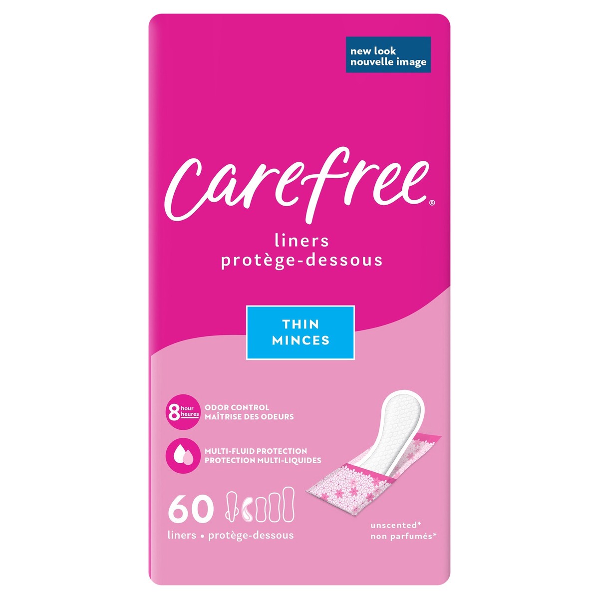 slide 1 of 9, Carefree Thin Wrapped Panty Liners Unscented, 60 ct