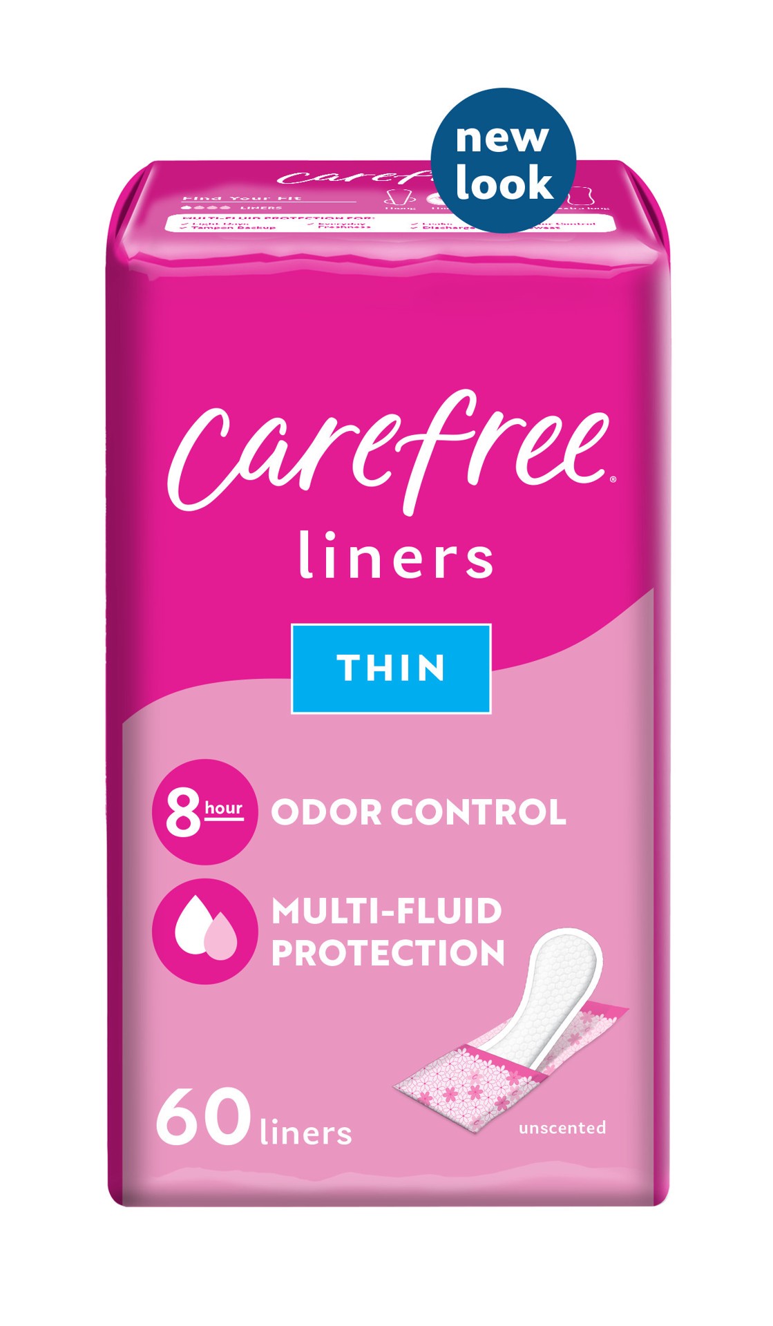 slide 2 of 9, Carefree Thin Wrapped Panty Liners Unscented, 60 ct