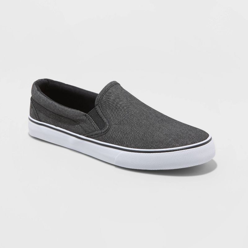slide 1 of 3, Men's Phillip Twin Gore Sneakers - Goodfellow & Co™ Charcoal 7: Slip-On, Padded Collar, Non-Marking Outsole, 1 ct