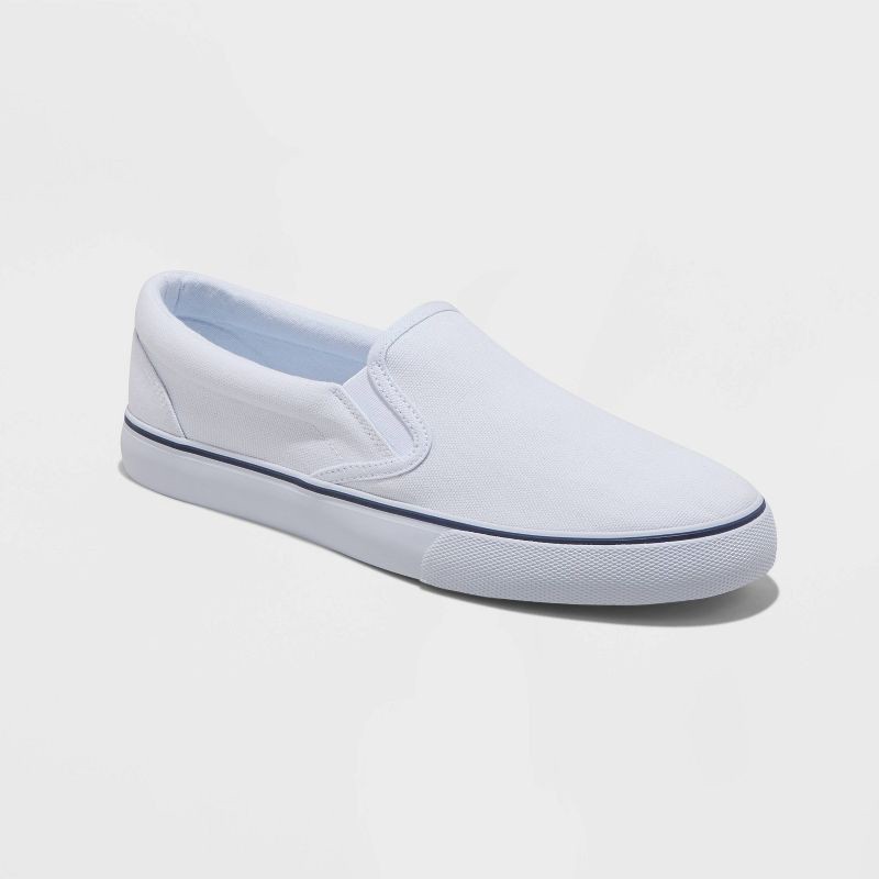slide 1 of 6, Men's Phillip Twin Gore Sneakers - Goodfellow & Co™ White 7: Slip-On Canvas Low Top, Padded Collar, Non-Marking Rubber Sole, 1 ct