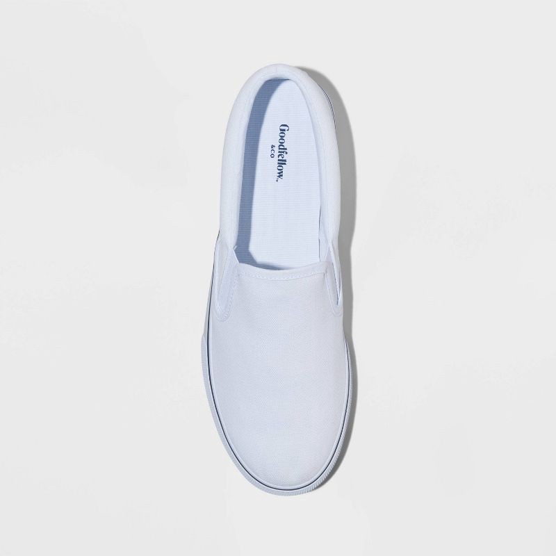 slide 3 of 6, Men's Phillip Twin Gore Sneakers - Goodfellow & Co™ White 7: Slip-On Canvas Low Top, Padded Collar, Non-Marking Rubber Sole, 1 ct