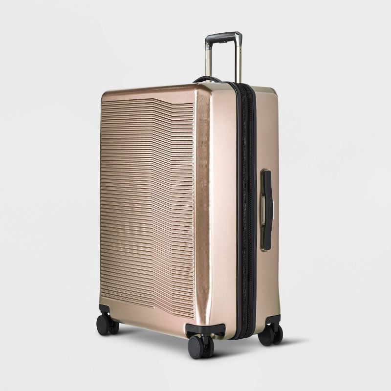 slide 2 of 9, Signature Hardside Large Checked Spinner Suitcase Champagne - Open Story, 1 ct