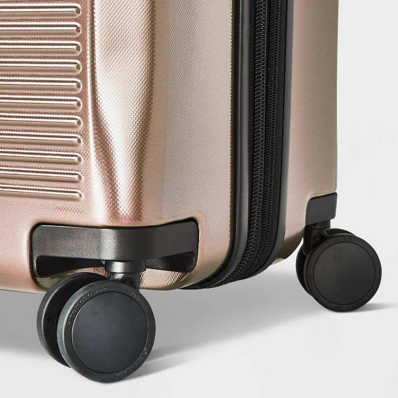 slide 4 of 9, Signature Hardside Large Checked Spinner Suitcase Champagne - Open Story, 1 ct