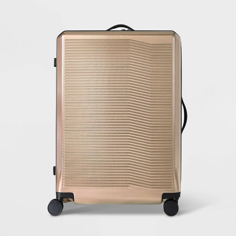 slide 1 of 9, Signature Hardside Large Checked Spinner Suitcase Champagne - Open Story, 1 ct