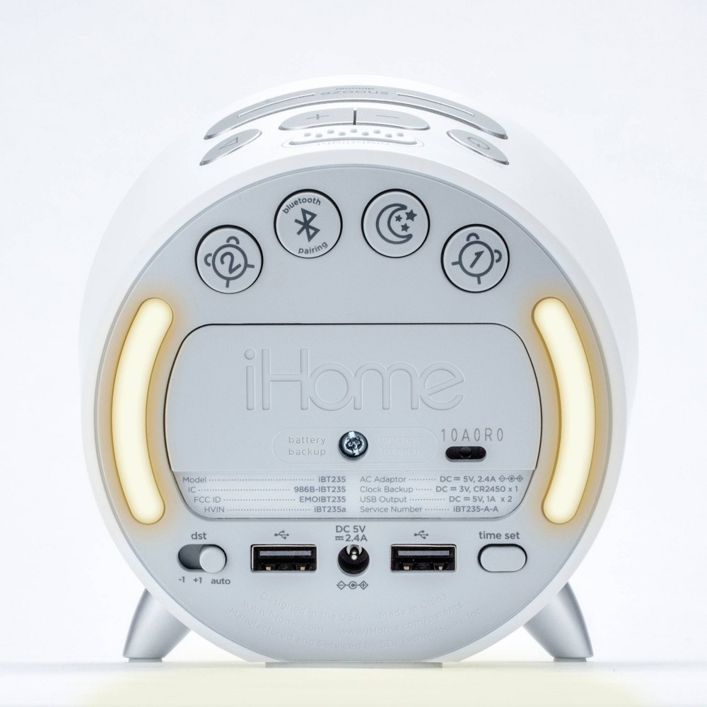 slide 5 of 12, iHome Bluetooth Alarm Clock with Dual USB Charging and Nightlight - White/White, 1 ct