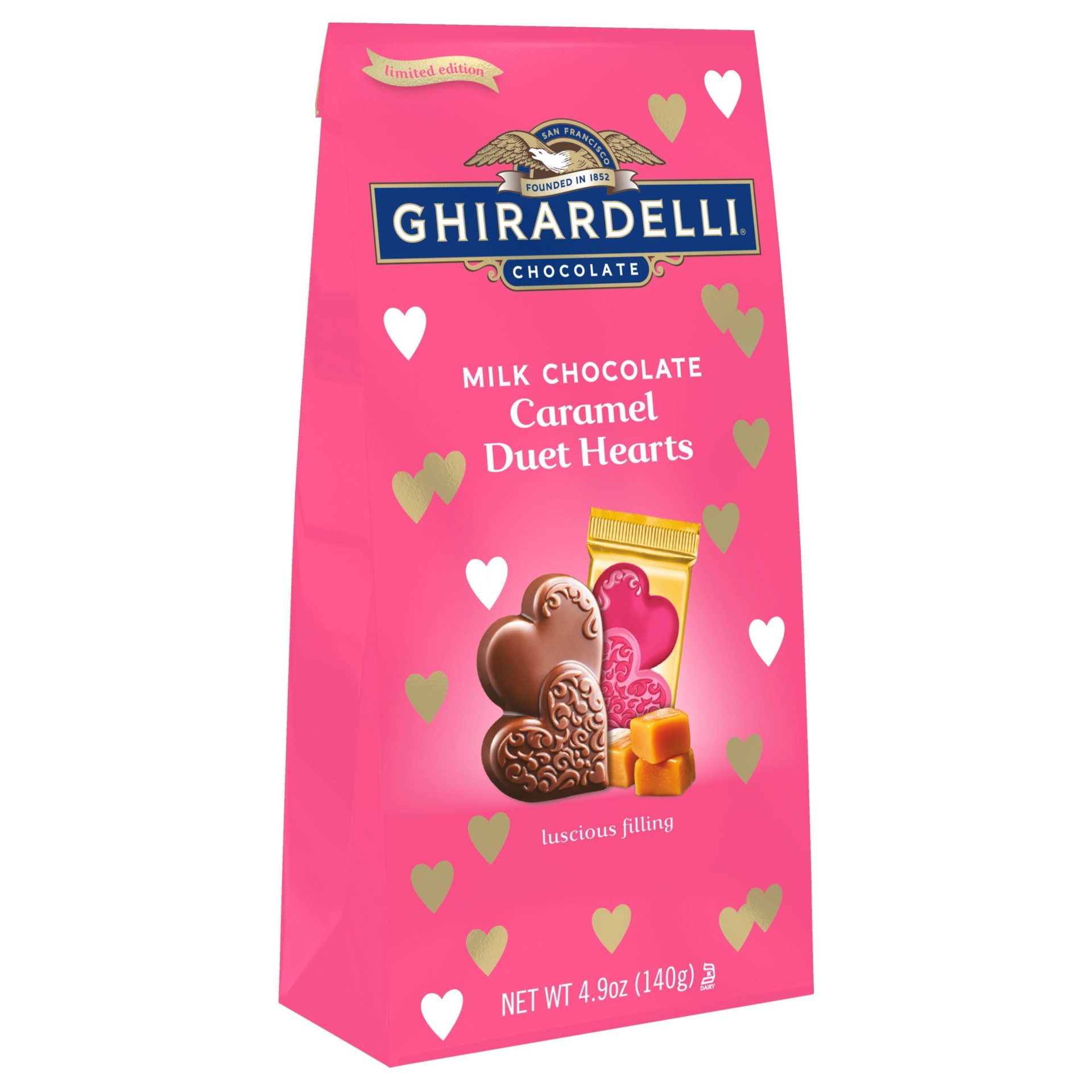 slide 1 of 1, Ghirardelli Valentine's Day Milk Chocolate Caramel Hearts Bag, 4.9 oz