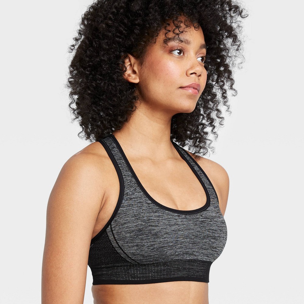 Women's Medium Support Seamless Racerback Sports Bra - All in Motion Dark  Heather Gray S 1 ct