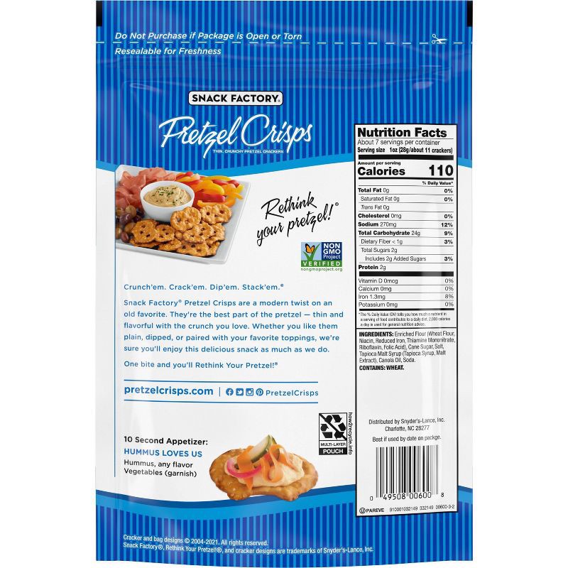 slide 2 of 9, Snack Factory Original Pretzel Crisps - 7.2oz, 7.2 oz