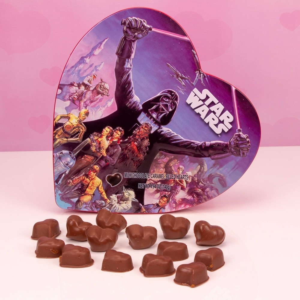 slide 2 of 3, Galerie Valentine's Day Star Wars Tin with Milk Chocolate Caramel Filled Hearts, 4.94 oz