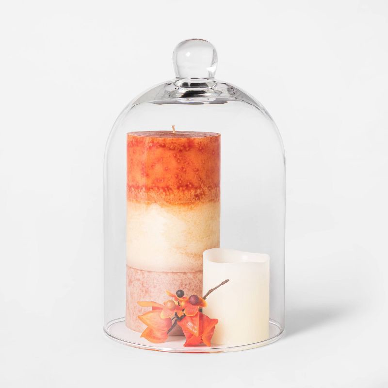 slide 2 of 3, 8.8" x 5.4" Glass Cloche Pillar Candle Holder Clear - Threshold™, 1 ct