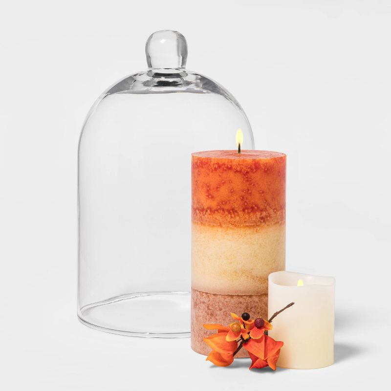 slide 3 of 3, 8.8" x 5.4" Glass Cloche Pillar Candle Holder Clear - Threshold™, 1 ct