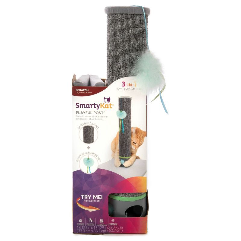 slide 1 of 8, SmartyKat Playful Post Ball Track & Carpet Cat Scratching Post, 1 ct