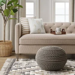 Cloverly Chunky Knit Pouf Gray - Threshold™: Cotton Upholstered Footrest, No Assembly Required