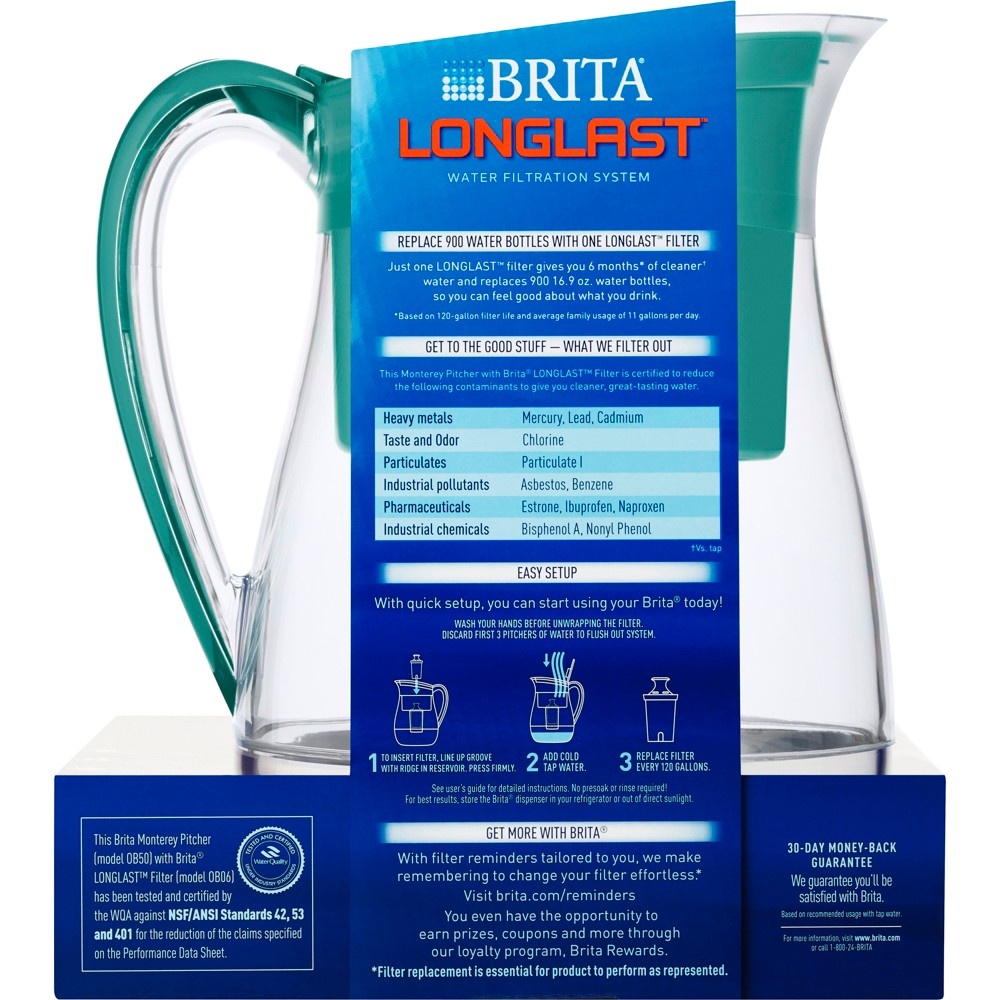 slide 3 of 6, Brita Monterey Pitcher With 'Longlast' Green, 1 ct