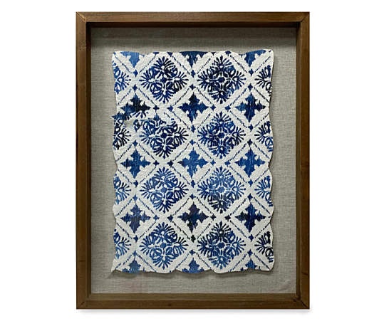slide 1 of 1, Broyhill Framed Blue & White Printed Fabric, 14 in x 18 in