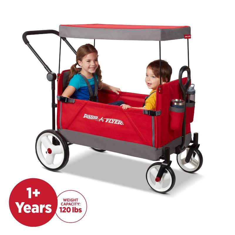 slide 2 of 18, Radio Flyer Convertible Kid & Cargo Stroller Wagon with Canopy: Steel & Plastic Frame, 1 ct