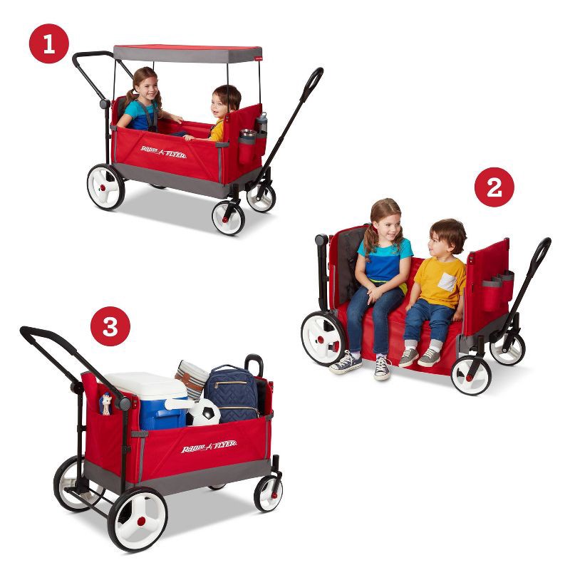 slide 3 of 18, Radio Flyer Convertible Kid & Cargo Stroller Wagon with Canopy: Steel & Plastic Frame, 1 ct