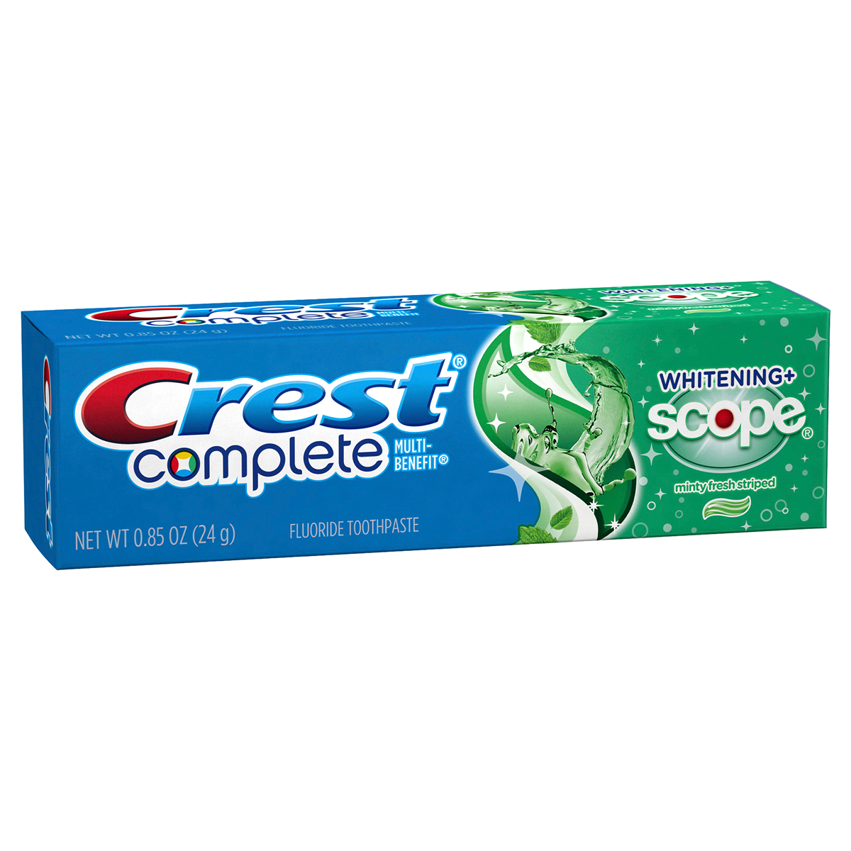 slide 2 of 3, Crest Complete Whitening Plus Scope Multi-benefit Fluoride Toothpaste, Minty, 0.85 oz