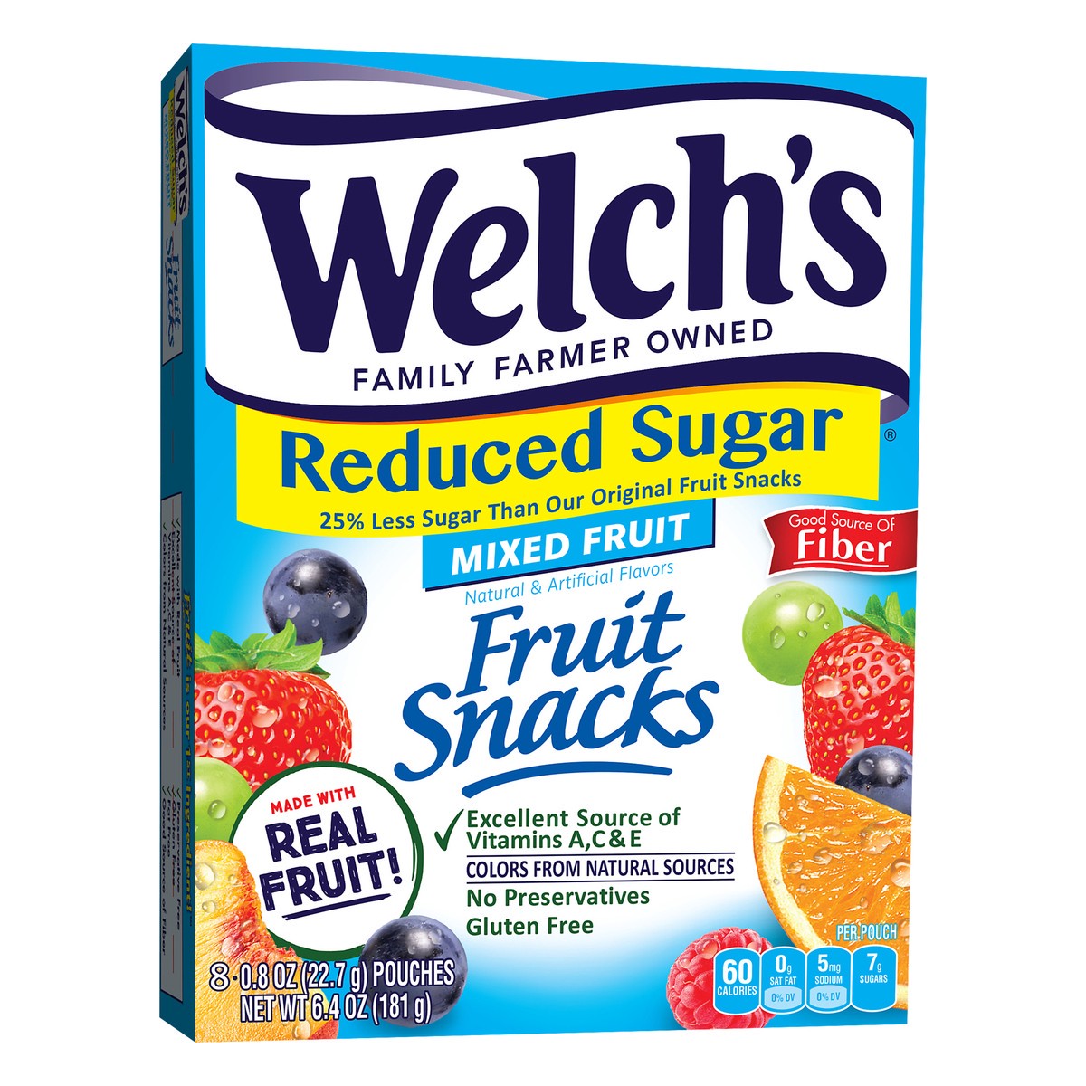 slide 2 of 8, Welch's Fruit Snacks, Reduced Sugar Mixed Fruit, 0.8 Ounces, 8 Pouches, 6.4 oz