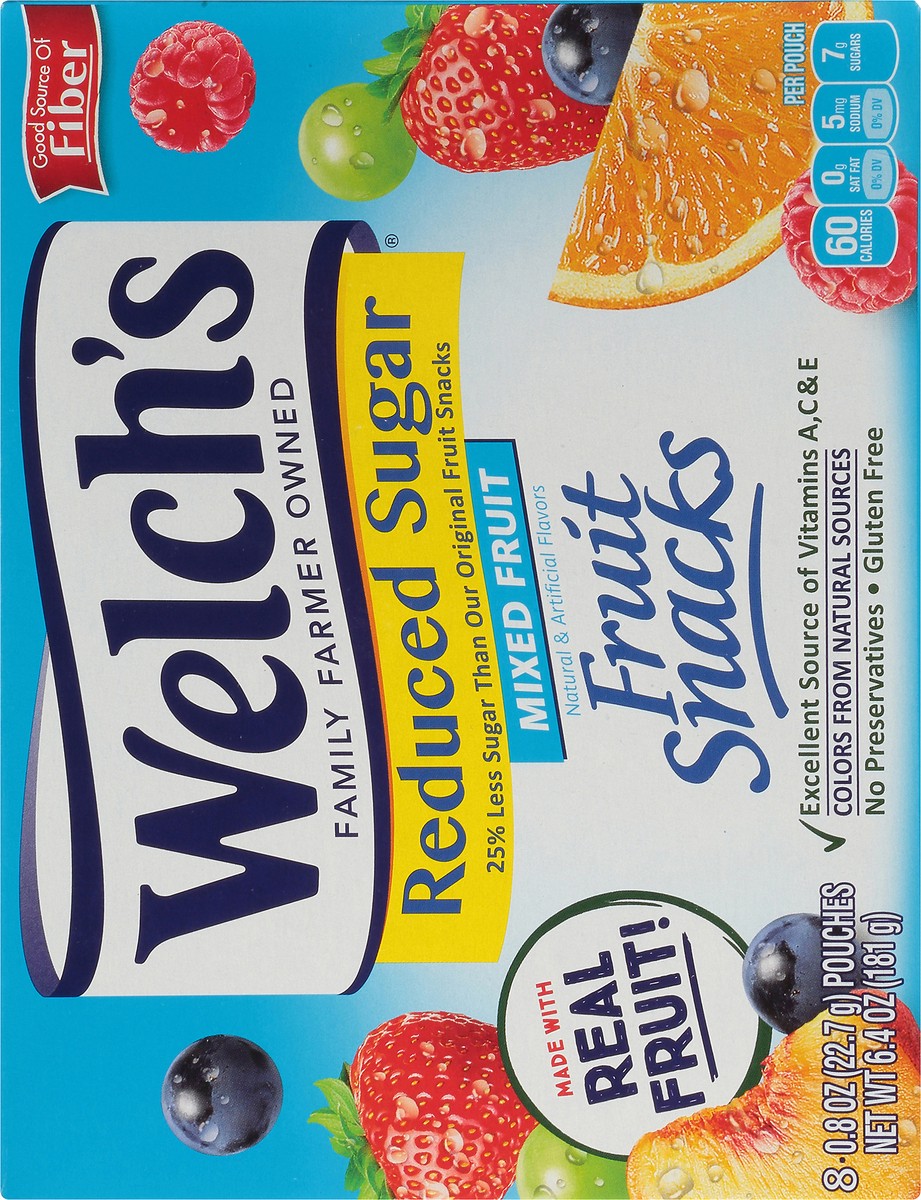 slide 6 of 8, Welch's Fruit Snacks, Reduced Sugar Mixed Fruit, 0.8 Ounces, 8 Pouches, 6.4 oz